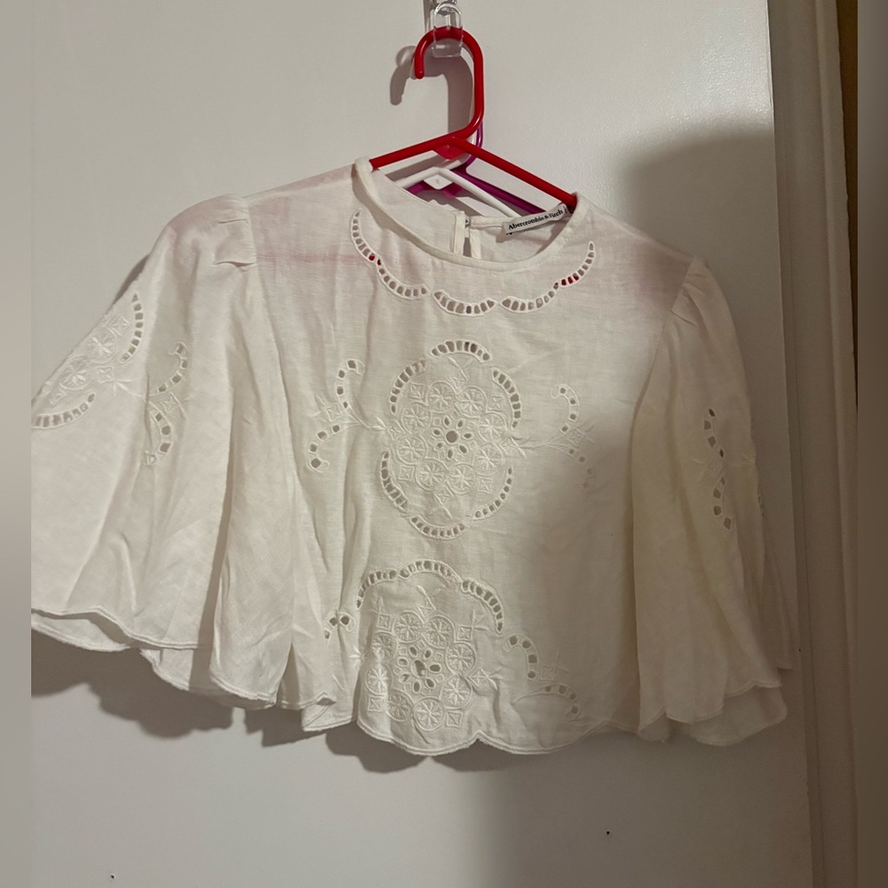 Abercrombie white eyelet blouse, never worn, button closure back of neck